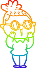 rainbow gradient line drawing cartoon woman wearing spectacles