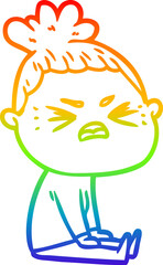 rainbow gradient line drawing cartoon angry woman