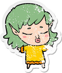 distressed sticker of a pretty cartoon elf girl