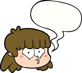 cartoon female face and speech bubble