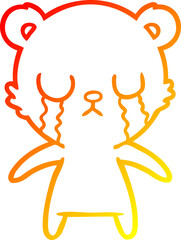 warm gradient line drawing crying cartoon bear