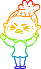 rainbow gradient line drawing cartoon angry woman
