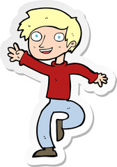 sticker of a cartoon excited boy dancing