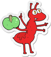 sticker of a cartoon ant with apple