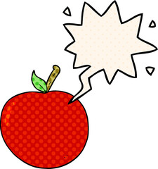 cartoon apple and speech bubble in comic book style