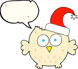 comic book speech bubble cartoon little owl wearing christmas hat