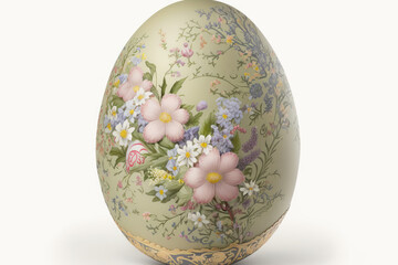 artfully painted easter egg with pink and purple flowers