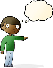 cartoon man pointing with thought bubble