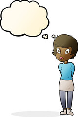 cartoon pretty woman with thought bubble