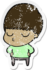 distressed sticker of a cartoon calm boy