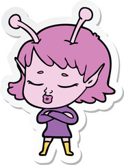 sticker of a cute alien girl cartoon