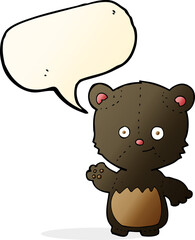 cartoon little black bear waving with speech bubble