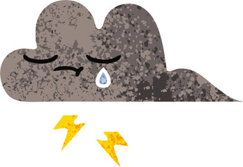 retro illustration style cartoon storm cloud