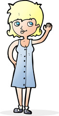cartoon pretty woman waving