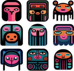 9 funny designer icons in cheerful colors
