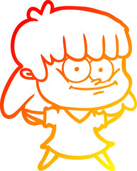 warm gradient line drawing cartoon girl smiling