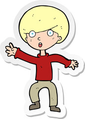 sticker of a cartoon panicking boy