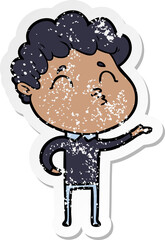 distressed sticker of a cartoon man pouting