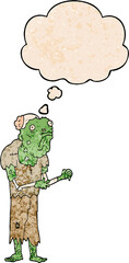 cartoon zombie and thought bubble in grunge texture pattern style