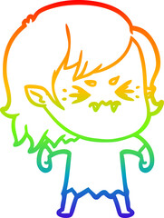 rainbow gradient line drawing annoyed cartoon vampire girl