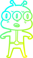 cold gradient line drawing cartoon three eyed alien