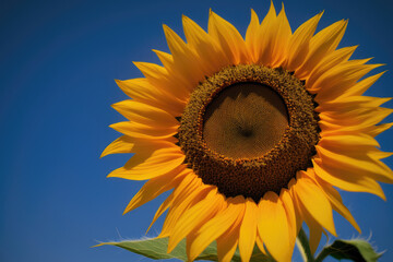 Obraz premium large flower of a sunflower in front of a bright blue sky