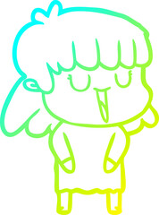 cold gradient line drawing cartoon woman laughing