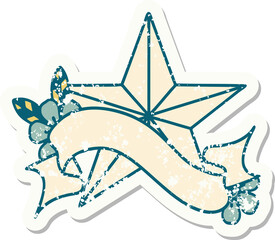 grunge sticker with banner of a star