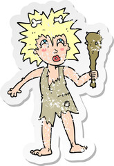retro distressed sticker of a cartoon cave woman