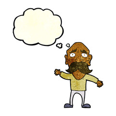 cartoon worried old man with thought bubble
