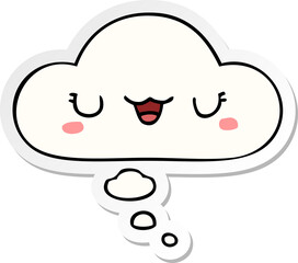 cute cartoon face and thought bubble as a printed sticker