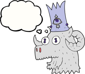 thought bubble cartoon ram head with magical crown