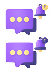 3d purple chat notification bell icon for UI UX web mobile apps social media ads designs