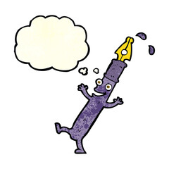 cartoon pen character with thought bubble