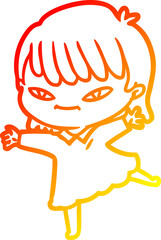 Fototapeta premium warm gradient line drawing cartoon woman