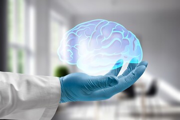 Human brain in the doctor hands, mental illness concept