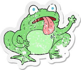 retro distressed sticker of a cartoon frog