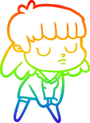 rainbow gradient line drawing cartoon indifferent woman