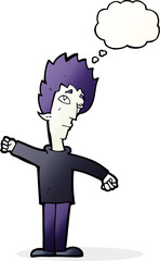 cartoon vampire man with thought bubble