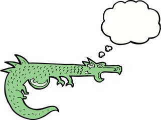 cartoon medieval dragon with thought bubble