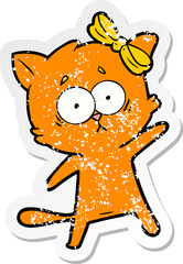 distressed sticker of a cartoon cat