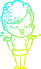 Fototapeta premium cold gradient line drawing happy cartoon girl
