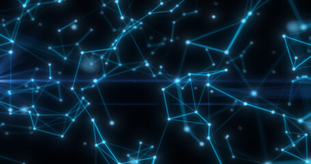 Abstract high tech blue glowing lines with dots and plexus triangles, abstract background