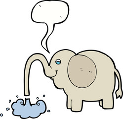 cartoon elephant squirting water with speech bubble