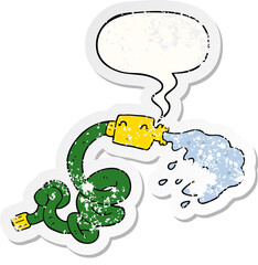 cartoon hosepipe and speech bubble distressed sticker