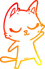 warm gradient line drawing calm cartoon cat waving