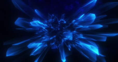 Abstract blue shiny glowing lines and waves energetic magical like a crystal, abstract background