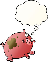 cartoon pig and thought bubble in smooth gradient style