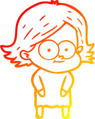 warm gradient line drawing happy cartoon girl