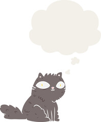 cartoon cat and thought bubble in retro style